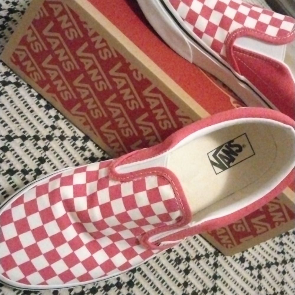 Pink white checkered Vans
